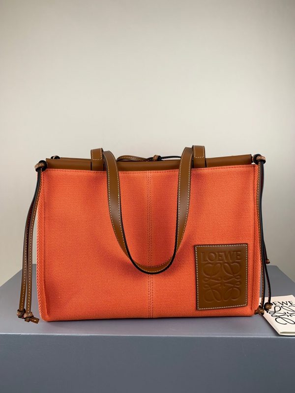 Loewe  Cushion large leather-trimmed canvas tote Orange - Image 5