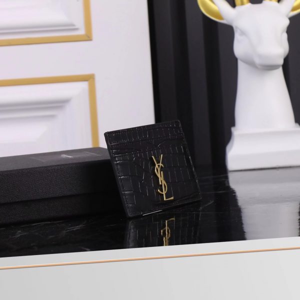 YSL Yves Saint Laurent SLP Crocodile Print Card Holder Gold logo - Image 3