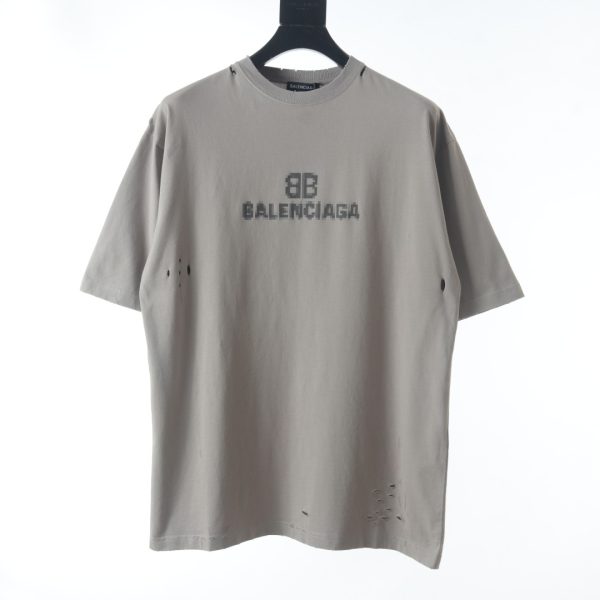 Balenciaga Paris Family Polying Water Washing Mosaic Blog BB Letter Short -sleeved T -shirt