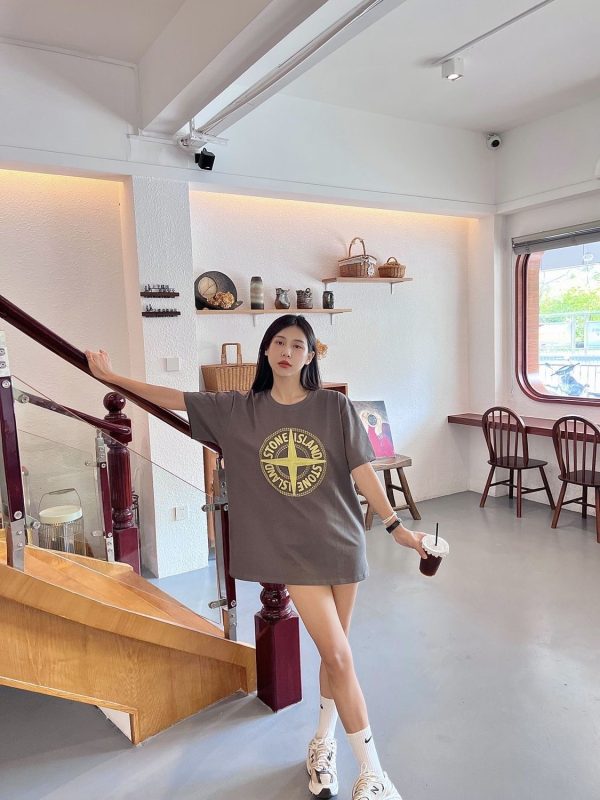 Stone Island STONE heavy industry embroidered big compass logo short-sleeved casual all-match men and women the same round neck cotton T-shirt - Image 3