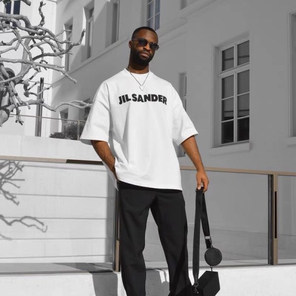JIL SANDER 23 spring and summer new minimalist chest letter print oversize loose men and women couple round neck short-sleeved T-shirt - Image 16