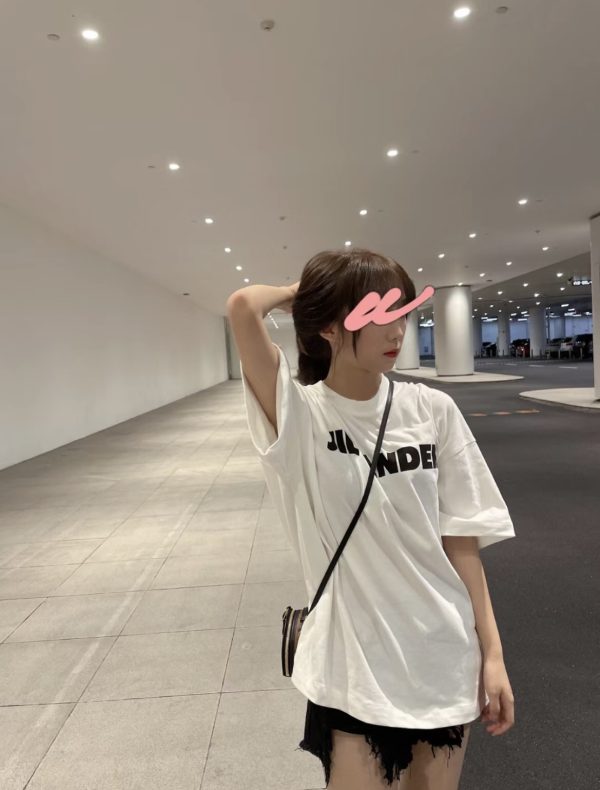 JIL SANDER 23 spring and summer new minimalist chest letter print oversize loose men and women couple round neck short-sleeved T-shirt - Image 14