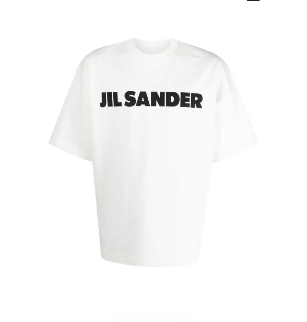 JIL SANDER 23 spring and summer new minimalist chest letter print oversize loose men and women couple round neck short-sleeved T-shirt - Image 4
