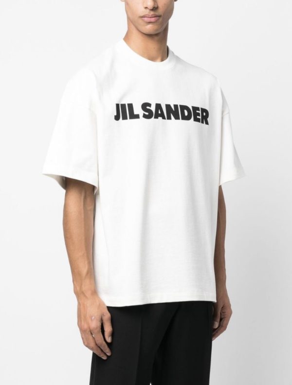 JIL SANDER 23 spring and summer new minimalist chest letter print oversize loose men and women couple round neck short-sleeved T-shirt - Image 3