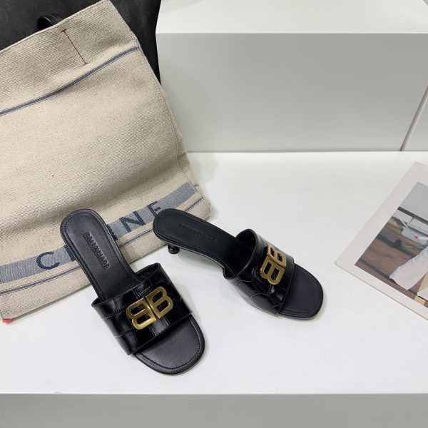 Balenciaga 26 spring and summer counter latest metal BB buckle high-heeled stone pattern Muller slippers - Image 10