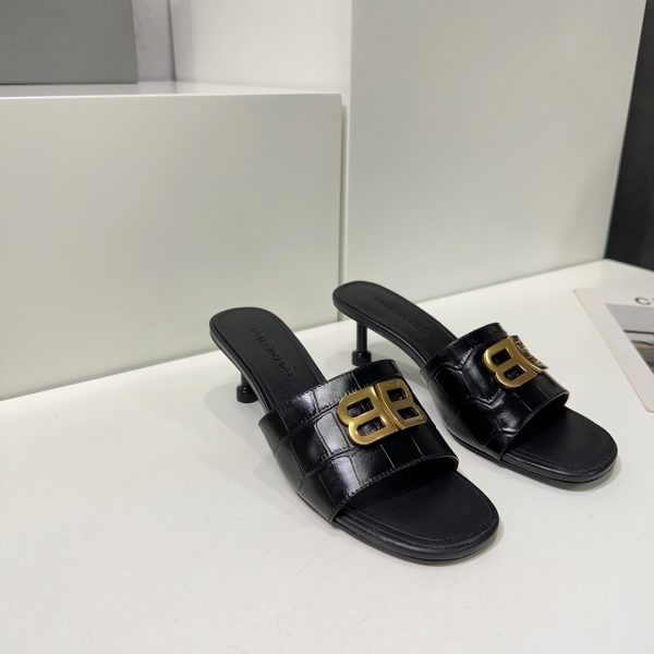 Balenciaga 26 spring and summer counter latest metal BB buckle high-heeled stone pattern Muller slippers - Image 8