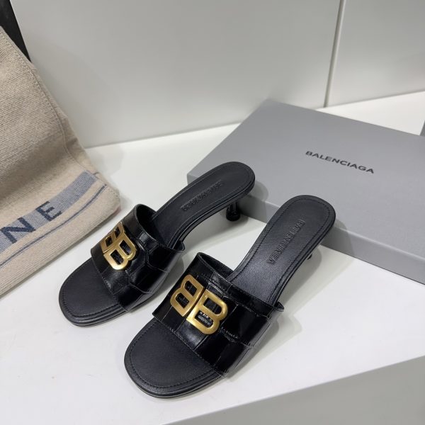 Balenciaga 26 spring and summer counter latest metal BB buckle high-heeled stone pattern Muller slippers - Image 3