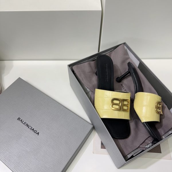 Balenciaga 26 spring and summer counter latest metal BB buckle high-heeled stone pattern Muller slippers - Image 3