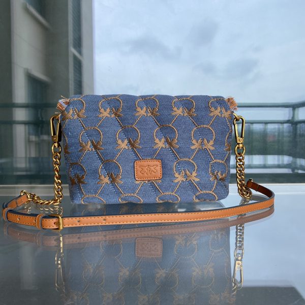 Pinko 2022 New Denim Denim Bag One-Shoulder Diagonal Flying Bird Underarm Bag Canvas Swallow Bag - Image 3