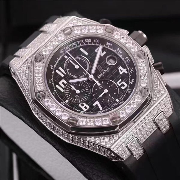 Audemars Piguet Royal Oak Offshore Jewelly Silver Strap Black Dial Watch for Men
