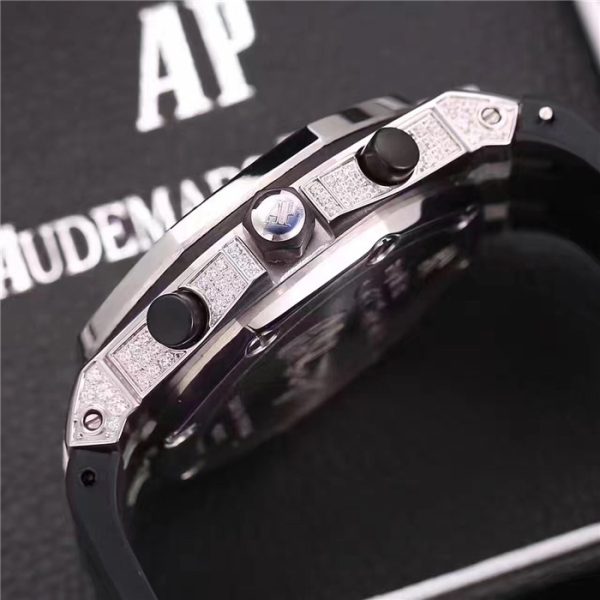 Audemars Piguet Royal Oak Offshore Jewelly Silver Strap Black Dial Watch for Men - Image 3
