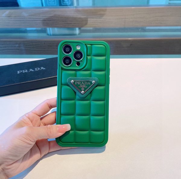 Prada premium bv green mobile phone case precision hole square