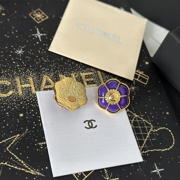 Chanel purple camellia letter stud earrings jewelry - Image 4