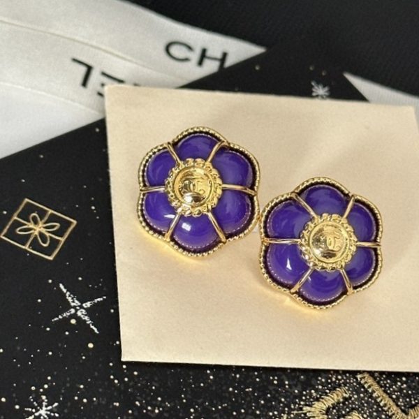 Chanel purple camellia letter stud earrings jewelry - Image 7