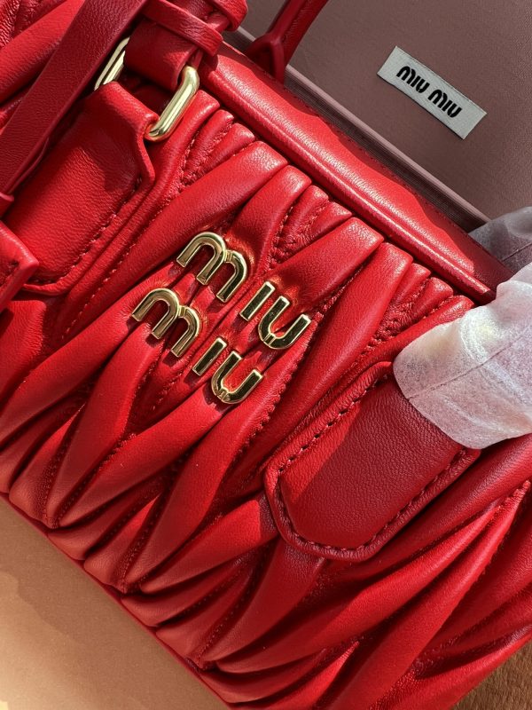 Miumiu new too pretty bowling handbag Red 5BB123 - Image 4