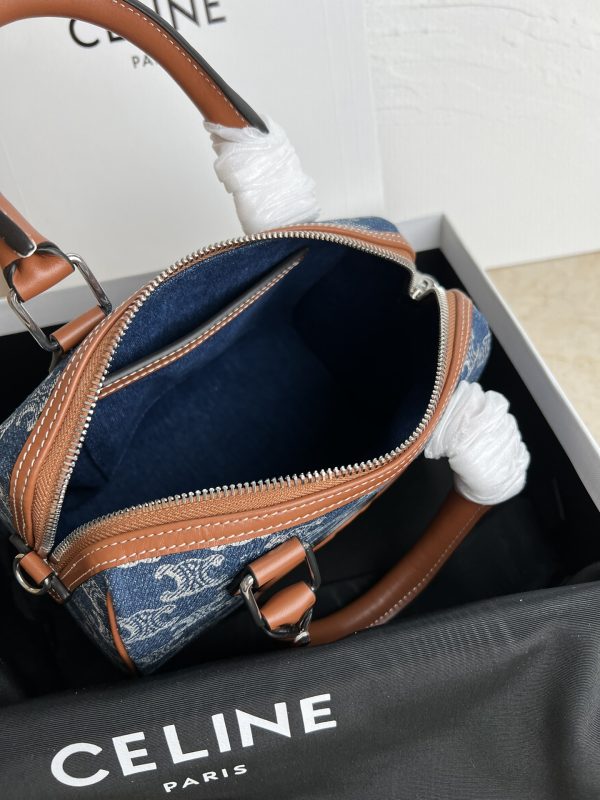CELINE 24s Spring/Summer New Product CUIR TRIOMPHE Denim Fabric Cowhide Leather Boston Bag - Image 8