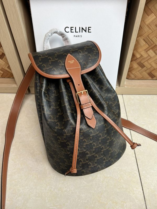 CELINE FOLCO Medium Backpack in Calfskin Leather with Logo Print 117902