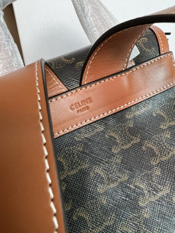 CELINE FOLCO Medium Backpack in Calfskin Leather with Logo Print 117902 - Image 6