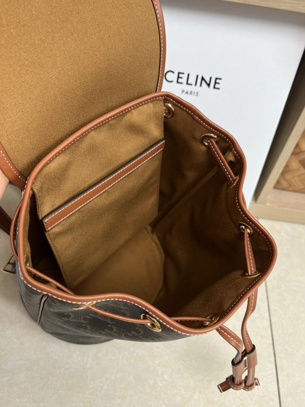 CELINE FOLCO Medium Backpack in Calfskin Leather with Logo Print 117902 - Image 8