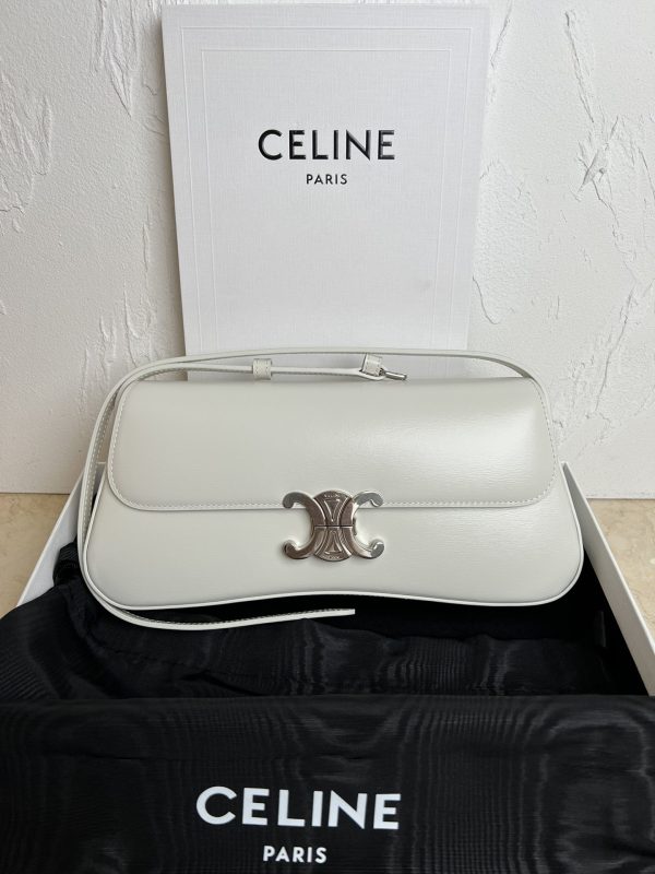 CELINE LOLA Medium Shiny Calfskin Handbag white