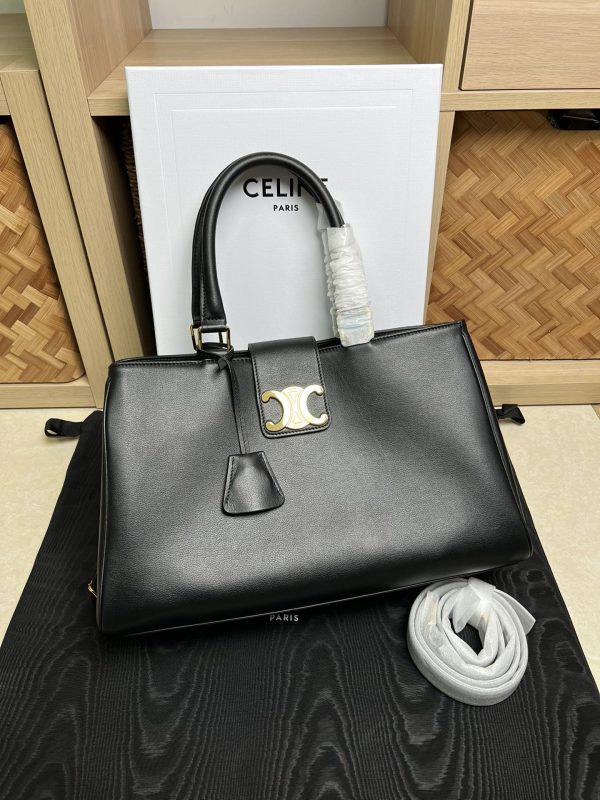Celine cowhide suede lining gold finish handbag shoulder and crossbody black