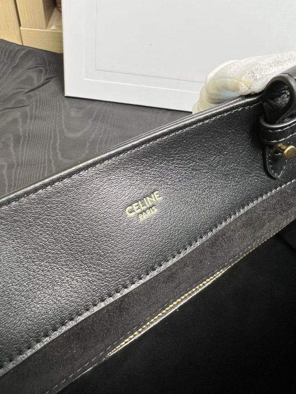 Celine cowhide suede lining gold finish handbag shoulder and crossbody black - Image 6