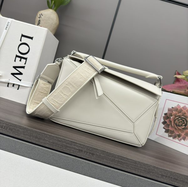 Loewe Small Puzzle Bag in Satin Calfskin White