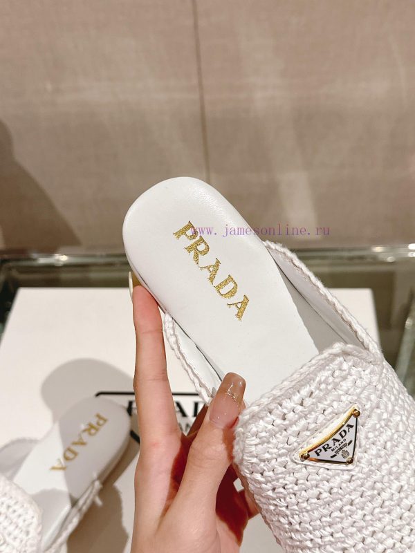 -24Ss new Prada woven round headed flat bottomed M ü ller half slippersThe upper of this Le g2tuzwko - Image 7