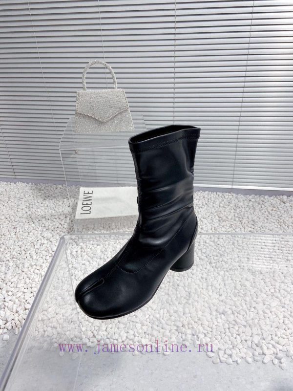 High qualityMaison Margiela MM6 new round heel pinch toe elastic boots and short bootsMateri3c2o5vld - Image 6