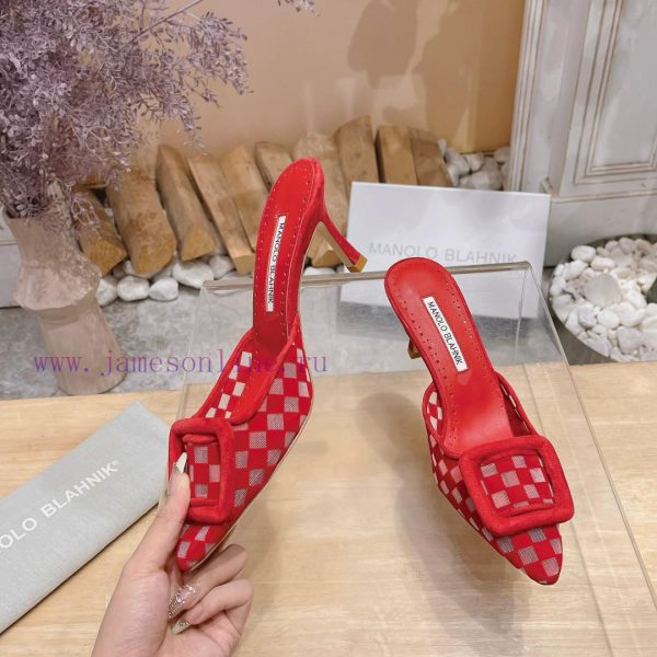 ?MANOLO BLAHNlK 2024 The new Mb fashionable women's high-heeled checkered cloth M ü ller sleffq7mkr - Image 4