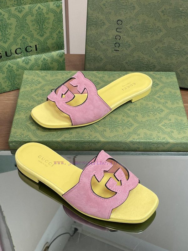 2024 Summer New Collection in Stock, Gucci High Quality Slippers Double G Hollow Oil Edge Cro124zjtb - Image 3
