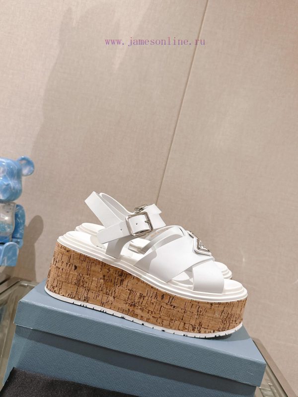 -24Fw Spring/Summer New Prada Wood Grain Thick Bottom Cross Rubber SandalsThis rubber sandalr0nx4gwh - Image 3