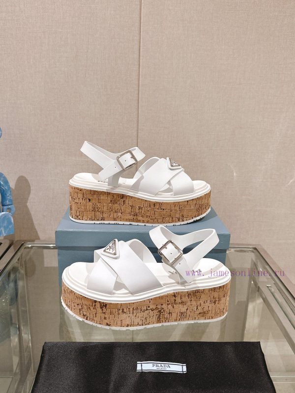 -24Fw Spring/Summer New Prada Wood Grain Thick Bottom Cross Rubber SandalsThis rubber sandalr0nx4gwh - Image 6
