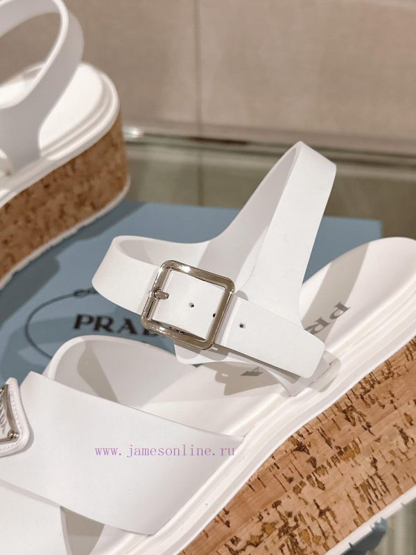 -24Fw Spring/Summer New Prada Wood Grain Thick Bottom Cross Rubber SandalsThis rubber sandalr0nx4gwh - Image 9