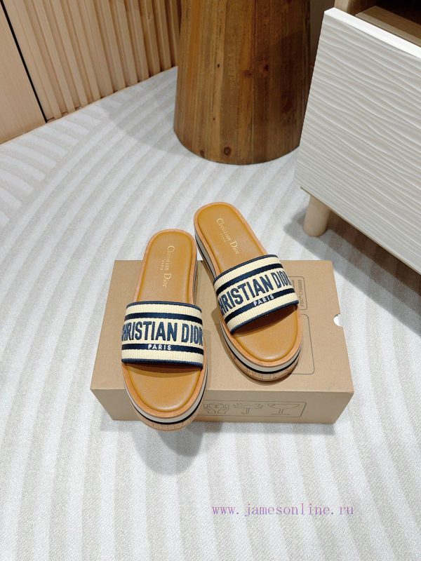 -Blue bar24Ss new Dior Riviera Dway embroidered thick soled slippers in jelly colorThis Dway93bvxedq - Image 4