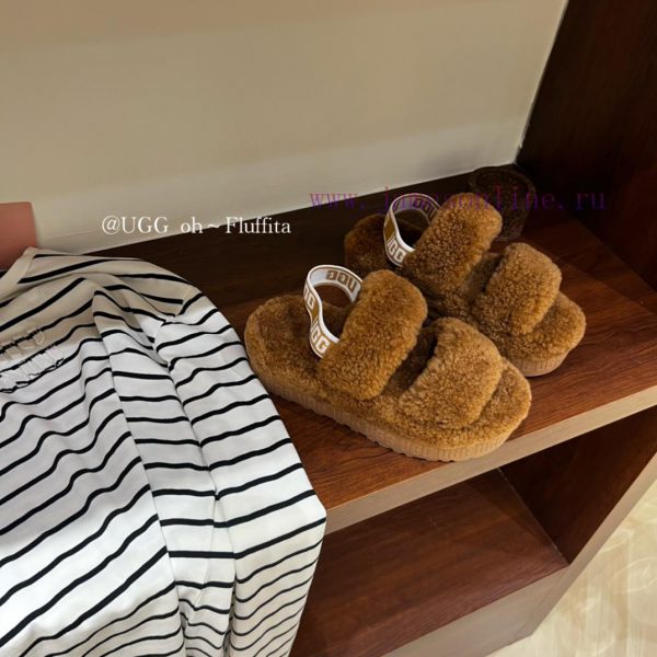 UGG plush slippers ???????? Teddy series thick soled elastic strap exposed toe plush shoes~Aoq6qq6q1