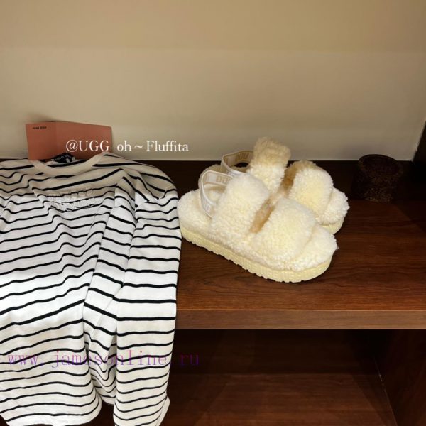UGG plush slippers ???????? Teddy series thick soled elastic strap exposed toe plush shoes~Ajxk1ctj3