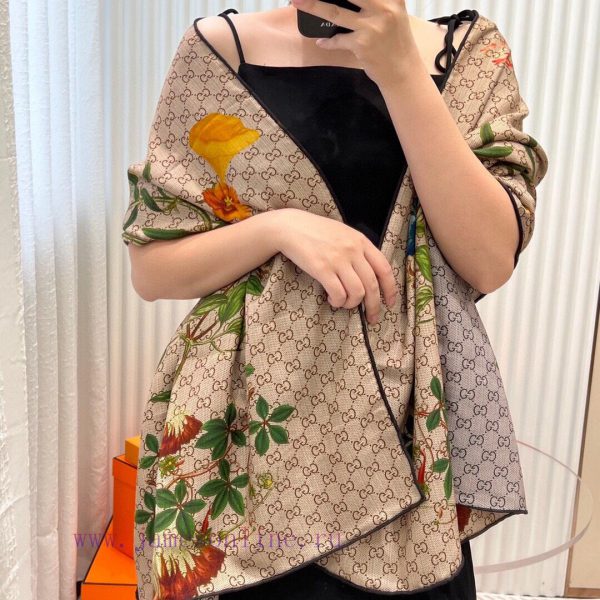 ️ NewGucci Double sided Double color Flower Cashmere Scarf~Super lift color High female cashz828n2l7 - Image 4