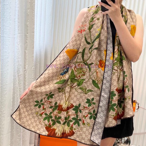 ️ NewGucci Double sided Double color Flower Cashmere Scarf~Super lift color High female cashz828n2l7 - Image 11
