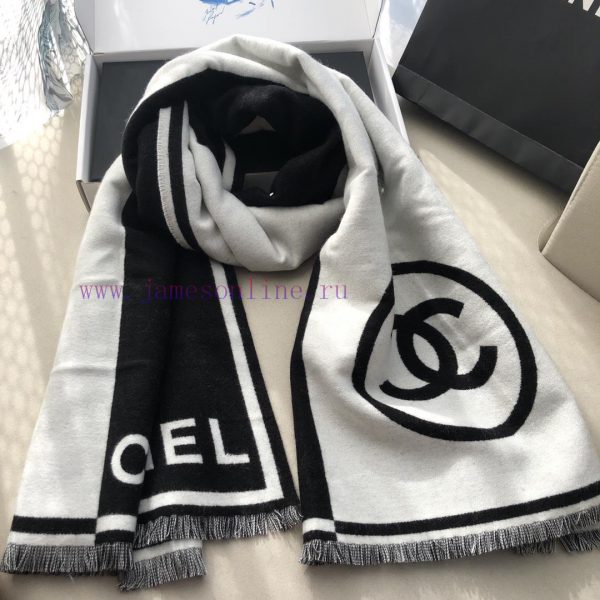 𝐂𝐡𝐚𝐧𝐞𝐥𝟐𝟑𝐛 "Black and White Symmetrical Big Shawl"Sizex70cm 98% Cashmere 2% Wool PairThe blacyzfgkji8 - Image 9