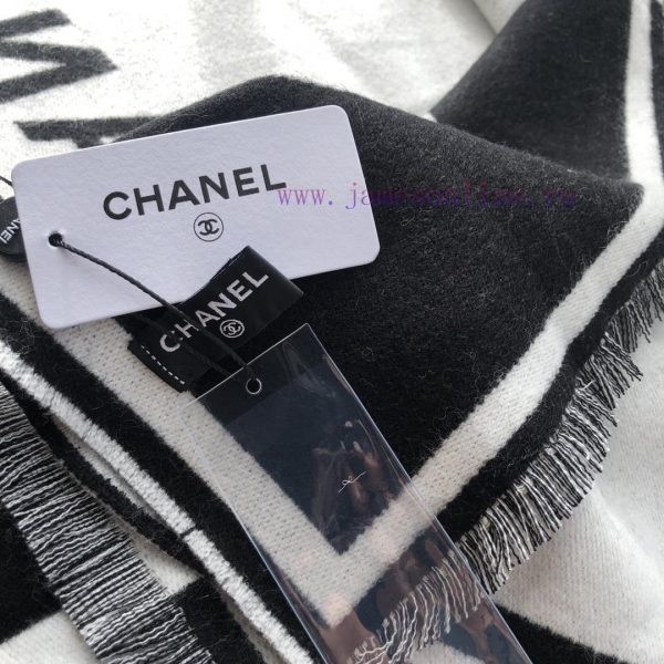 𝐂𝐡𝐚𝐧𝐞𝐥𝟐𝟑𝐛 "Black and White Symmetrical Big Shawl"Sizex70cm 98% Cashmere 2% Wool PairThe blacyzfgkji8 - Image 16