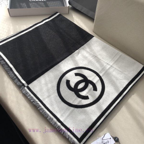 𝐂𝐡𝐚𝐧𝐞𝐥𝟐𝟑𝐛 "Black and White Symmetrical Big Shawl"Sizex70cm 98% Cashmere 2% Wool PairThe blacyzfgkji8 - Image 19