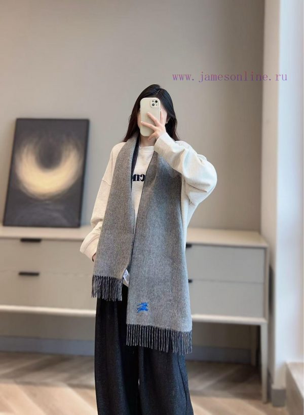 𝐁𝐔𝐑𝐁𝐄𝐑𝐑𝐘 Double sided solid color embroidered long scarf official website synchronized new ️jepk0tth