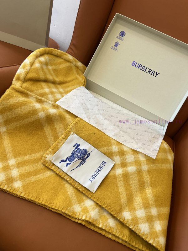 𝐁𝐮𝐫𝐛𝐞𝐫𝐫𝐲 New "plaid hooded scarf" Autumn pear yellowSize195x30cm 100% cashmereClassic plaid gtb5tpxr - Image 3
