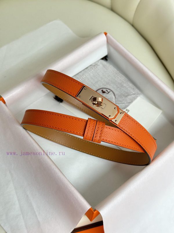 Hermes Women's BeltFull set of 1.8mm women's Kelly original imported leather K gold/platinum rtmbj160 - Image 4
