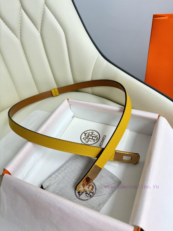 Hermes Women's BeltFull set of 1.8mm women's Kelly original imported leather K gold/platinum bygik8gm - Image 4