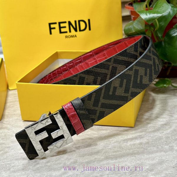 FENDI style with width of 4.0CM, double ring front and back waist belt, FF nail buckle, red opq3q5al