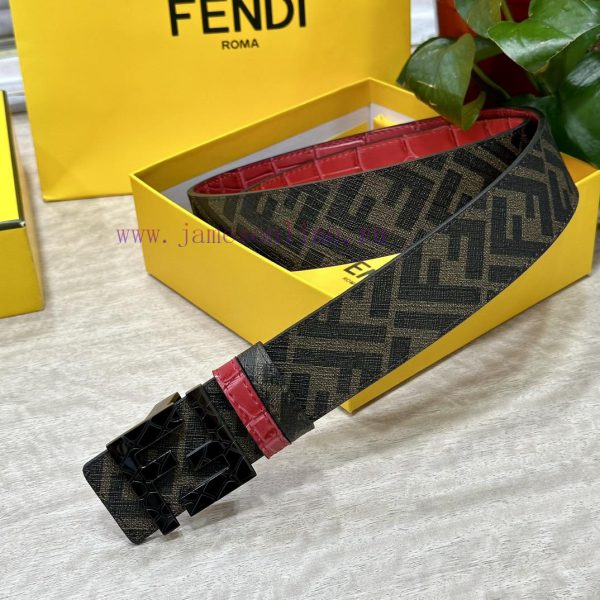 FENDI style with width of 4.0CM, double ring front and back waist belt, FF nail buckle, red 3oo64dx1