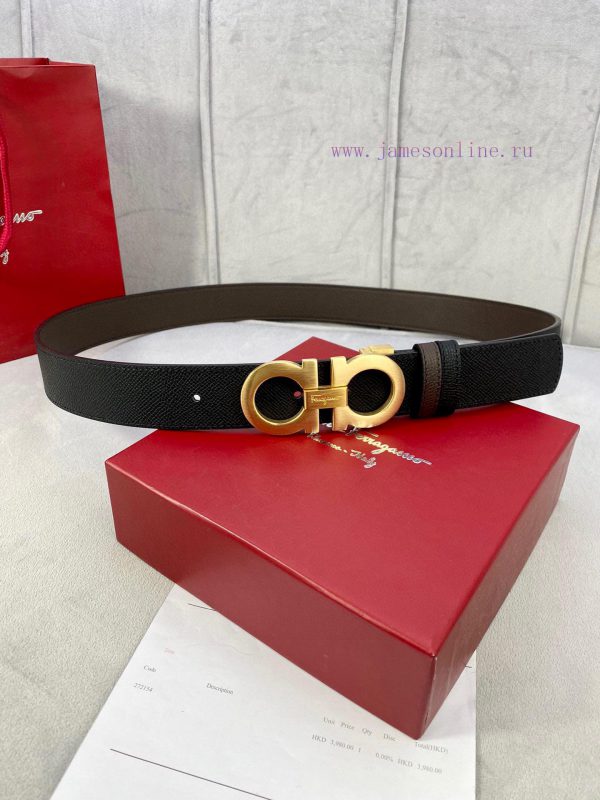 3.5cm wide Ferragamo double-sided head layer cowhide belt, equipped with silver/gold/gun met i49ryfk8