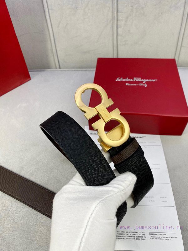 3.5cm wide Ferragamo double-sided head layer cowhide belt, equipped with silver/gold/gun met i49ryfk8 - Image 3